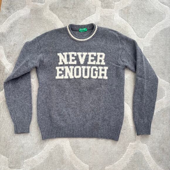 UNITED COLORS OF BENETTON "NEVER ENOUGH" WOOL PULLOVER SWEATER MEN SIZE LARGE - Picture 4 of 9